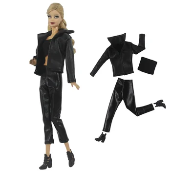 NK Official 1 комплект черной одежды для куклы 16 BJD, повседневный костюм, Брюки, Обувь, женская праздничная одежда для куклы Барби, Аксессуары