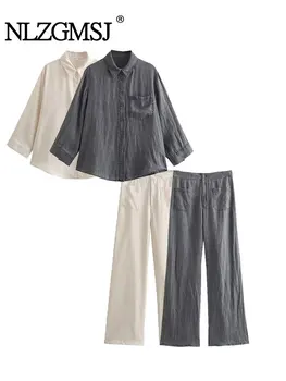 Nlzgmsj TRAF - Женская свободная рубашка с карманами, широкие брюки, винтажные женские брюки с высокой эластичной талией и завязками на шнурках, Mujer