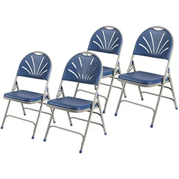 OEF Furnitures Складной стул с веерной спинкой из сверхпрочного пластика с тройной опорой, синий
