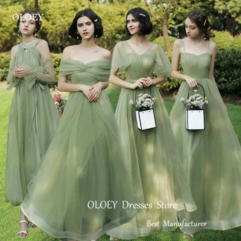 OLOEY Корейские платья для подружек невесты из оливково-зеленого тюля трапециевидной формы, свадебная фотосессия, вечерние платья с корсетом в разных стилях, зашнуровка сзади