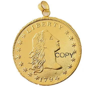 P (21) Подвеска с монетой, 1794 г. США, ожерелье с распущенными волосами, позолоченная монета, модные украшения