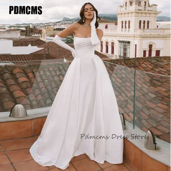 PDMCMS Простые атласные свадебные платья без бретелек с разрезом сбоку, платье невесты, сшитое на заказ, вечерние свадебные платья для женщин, Vestido De Noiva