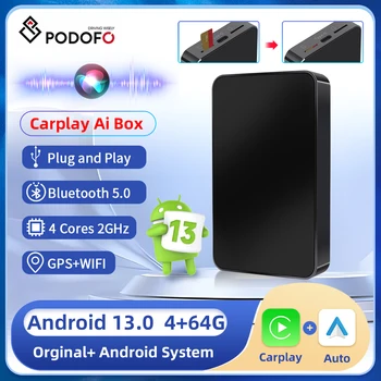 Podofo Carplay Ai Box Android 13 4 + 64G Проводной и беспроводной Carplay Android auto Adapte Для автомобиля С OEM CarPlay для Audi Toyota