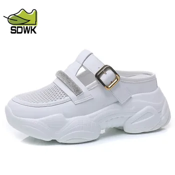 SDWK 7 см Женская летняя обувь на платформе, спортивная сетка, белые студенческие уличные повседневные дышащие тапочки, женские шлепанцы из натуральной кожи