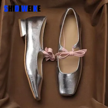SDWK Обувь Мэри Джейн Женская обувь с круглым носком и бантом Балетки из искусственной кожи на весну и лето Женская обувь на плоской подошве AD3924