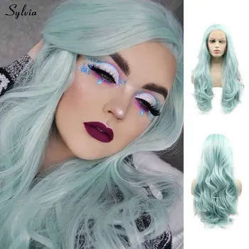 Sylvia Summer, пастельно-голубые волосы, синтетические парики на кружеве спереди для женщин, Бесклеевой парик трансвестита из термостойкого волокна