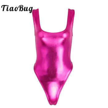 TiaoBug/ Женские стринги без рукавов с высоким вырезом, однотонные плавательные стринги из лакированной кожи, боди, купальник, сексуальный купальник, купальный костюм, купальники