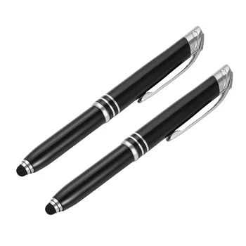 Toyvian 2шт Креативная светодиодная шариковая ручка, практичная металлическая ручка для письма, светящиеся канцелярские принадлежности для офиса, школы (черный)