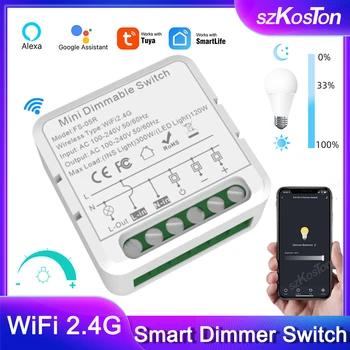 Tuya WiFi Smart Dimmer Switch Модуль 2-полосного управления, приложение для таймера освещения с регулируемой яркостью, Беспроводной пульт дистанционного управления Работает с Alexa Google Home