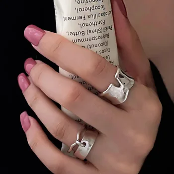 VENTFILLE Из стерлингового серебра 925 пробы Геометрическое широкое кольцо для женщин Подарок для вечеринки для девочек Необычные Оригинальные украшения в стиле панк Прямая поставка