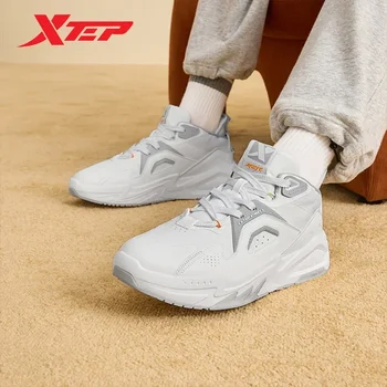 Xtep Обувь для скейтбординга, мужская амортизирующая Износостойкая спортивная обувь, Модные повседневные кожаные кроссовки с высоким берцем
