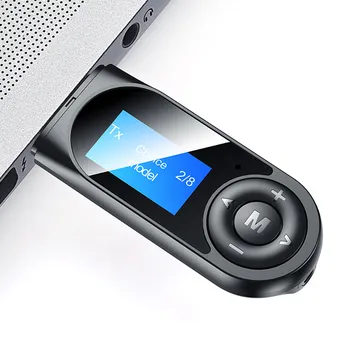 Адаптер 3.5 AUX Bluetooth 5.0 Беспроводной USB Bluetooth Автомобильный комплект Приемник Музыкальный аудиопередатчик для автомобиля ЖК-дисплей AUX Adaptador