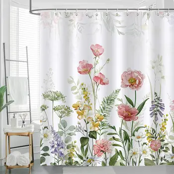 Акварельная цветочная занавеска для душа, домашняя занавеска для ванной комнаты, моющаяся прочная полиэфирная ткань