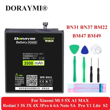 Аккумулятор DORAYMI для Xiaomi Mi 5 5X A1 MAX Redmi 3 3S 3X 4X 3Pro 6 6A Note 5A Pro Y1 Lite S2 BM47 BM49 BM22 BN37 BN31 Bateria