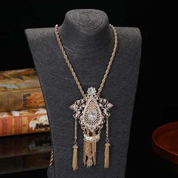 Алжирская национальная культура стеклянный кристалл длинное ожерелье толстая цепочка бабочки кулон цветочный дизайн женское обручальное ожерелье