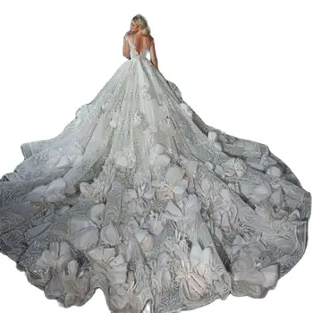 Арабское бальное платье Свадебные платья Большой Цветок, Расшитый бисером, Хрусталь, Блестящие Свадебные платья в стиле Кантри с блестками, Большие размеры