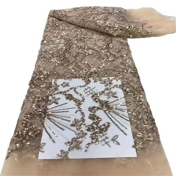 Африканская кружевная ткань с пайетками Золото 2023 года, высококачественная вышивка пайетками, Нигерийский французский тюль, кружевной материал для свадебного платья