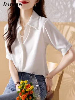 Белая рубашка, женская мода 2023, весна-лето, модный стиль, Дышащая Простая блузка с длинным рукавом, женская офисная рубашка в корейском стиле.