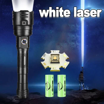 Белый Лазерный мощный фонарик, USB-перезаряжаемая вспышка, 18650 мощных светодиодных фонарей, тактический фонарь, дальнобойный фонарь.
