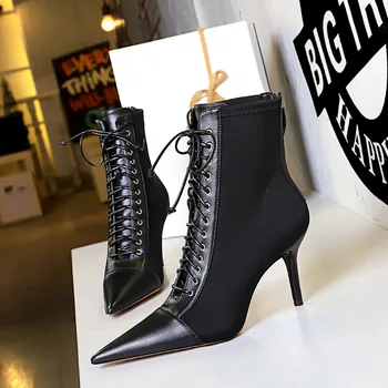 Большие размеры 42 43, перекрестные ремни, сексуальные женские ботильоны, ботинки на высоком каблуке-шпильке с острым носком, новинка 2024 года, женская обувь