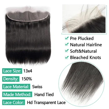 Бразильские прямые кружевные фронтальные застежки из человеческих волос 13x4, только предварительно выщипанные волосы Remy натурального цвета 14-26 дюймов