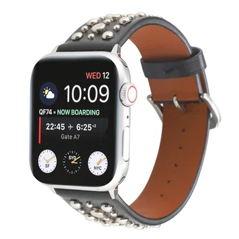 Браслет с заклепками в стиле Панк Для Apple Watch Band 38 40 41 мм 42 44 45 мм Кожаный Ремешок Для часов iWatch Серии 3 4 5 6 7 SE