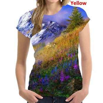 Весенне-летние новые женские топы и футболки, толстовка с принтом, топы с коротким рукавом с принтом горного леса