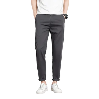 Весенние повседневные однотонные универсальные брюки в корейском стиле для мужчин, свободные и полные, брюки для спецодежды размера плюс 9/4