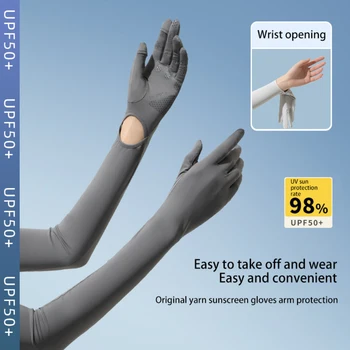 Весна-лето, длинные солнцезащитные перчатки из ледяного шелка, женские летние рукава, устойчивые к ультрафиолетовому излучению, открытый нейлоновый рукав с откидной крышкой.