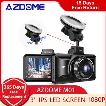 Видеорегистратор AZDOME M01 1080P, 3-дюймовый IPS светодиодный экран, циклическая запись ночного видения, запись звука с G-сенсора, видеорегистратор для вождения автомобиля