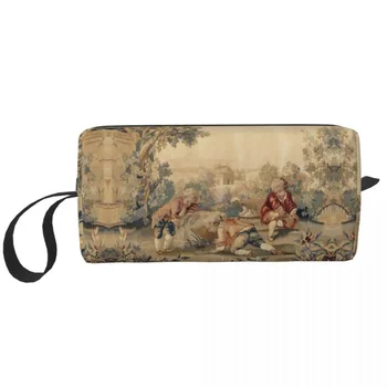 Винтажная антикварная дорожная сумка Aubusson с французским богемным цветочным узором для женщин, косметичка для макияжа, набор для хранения косметики Dopp