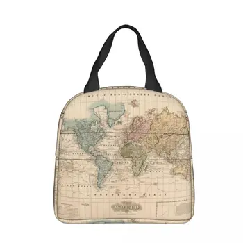 Винтажная карта мира 1823 года, изолированные пакеты для ланча, сумка-холодильник, контейнер для еды, Герметичная сумка-ланч-бокс, Мужская Женская сумка для пикника на работе