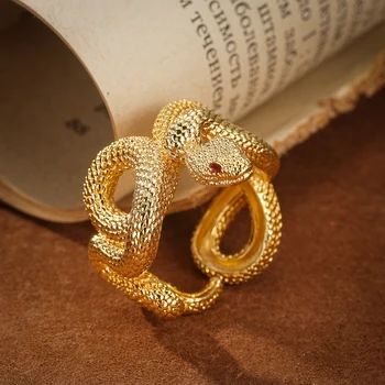 Винтажное персонализированное регулируемое кольцо из витого питона Для мужчин и женщин, кольцо в виде объемной змеи золотого цвета в стиле панк, креативные украшения