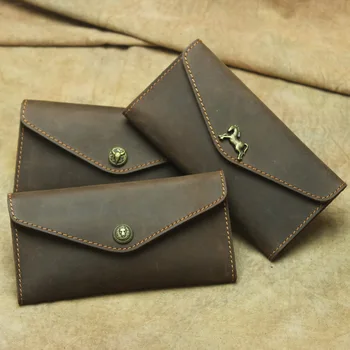 Винтажный кожаный кошелек-конверт для мужчин и женщин, сумка для мобильного телефона из воловьей кожи, длинный ретро-кошелек, вечерний клатч для женщин и мужчин