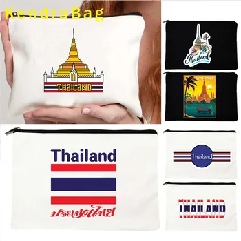 Винтажный подарок с флагом ТАИЛАНДА Бангкок ПХУКЕТ, Храм Рассвета Ват Арун, Холщовая косметичка, косметичка для макияжа, Туалетная сумка, Пенал, чехол на молнии