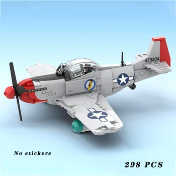 Военная техника P-51D Mustang Red Tail Aircraft MOC Строительный блок Сборка модели Дисплей Игрушки Детские Рождественские подарки