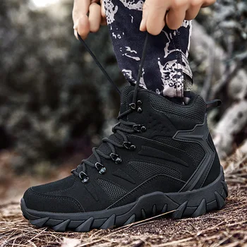 Военные ботильоны 2023 года, мужские уличные нескользящие тактические армейские ботинки, мужская рабочая безопасная обувь на платформе со шнуровкой, походная трекинговая обувь