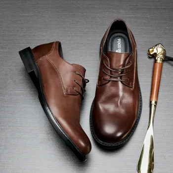 Высококачественная обувь из натуральной кожи, мужская деловая обувь на шнуровке, мужские модельные туфли из воловьей кожи, весенняя дизайнерская обувь, осень-зима