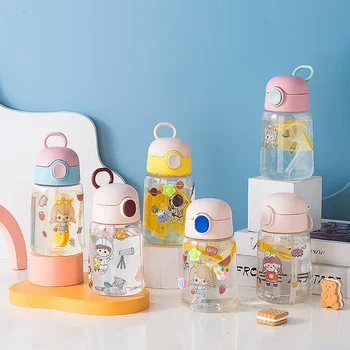 Высококачественные детские соломенные стаканчики для воды, милые пластиковые мультяшные переносные стаканчики для воды с защитой от падения