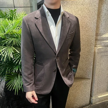 Высококачественные и модные коричневые блейзеры из искусственной замши с множеством карманов для мужского костюма