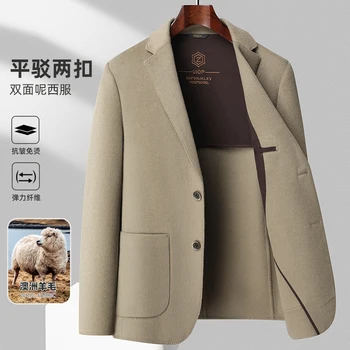 Высококачественный 100% Двусторонний модный Красивый мужской костюм 2023, Осенне-зимнее новое пальто ручной работы из чистой шерсти, тонкое шерстяное пальто M-4XL