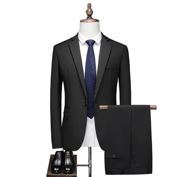 Высококачественный костюм-двойка (костюм + брюки) Деловой облегающий офисный вечерний наряд джентльмена, свадебный комплект шафера из двух частей