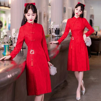 Высококачественный современный улучшенный Чонсам с длинным рукавом, китайское традиционное азиатское платье Ципао хорошего качества, женская одежда CNY