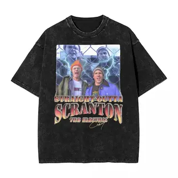 Выстиранные Футболки Straight Outta Scranton Scranton Electric City Винтажная футболка The Office Tv Show Уличная Одежда Хлопковые Футболки Мужские