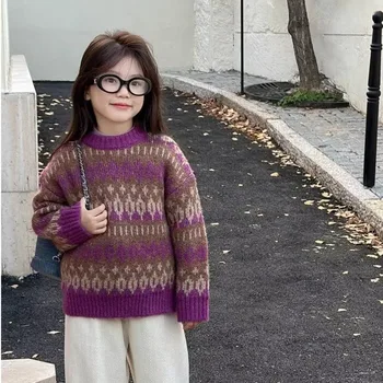 Вязаный свитер, детский топ, Корейская детская одежда, одежда для девочек от 7 до 12 лет, костюм для девочек, Детский Зимний Детский Детский Новый
