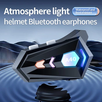 Гарнитура для мотоциклетного шлема Bluetooth 5.3, беспроводные наушники Hands Free с цветными водонепроницаемыми наушниками RGB для катания на лыжах