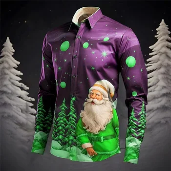 Горячая новинка 2023 года, мужская одежда с 3D-цифровой печатью Санта-Клауса, одежда для рождественской вечеринки, мужская рубашка