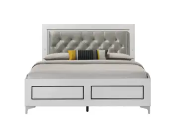 Двуспальная кровать ACME Casilda со светодиодной подсветкой из серого полиуретана с белой отделкой