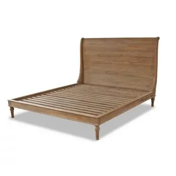 Двуспальная кровать из массива дерева с деревянным изголовьем, современная мебель для спальни, массивная кровать оптом