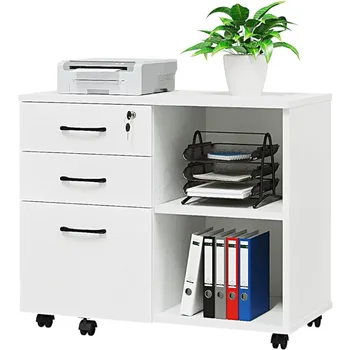 Деревянный картотечный шкаф с 3 выдвижными ящиками, передвижной боковой картотечный шкаф на колесиках, подставка для принтера с открытыми полками для домашнего офиса